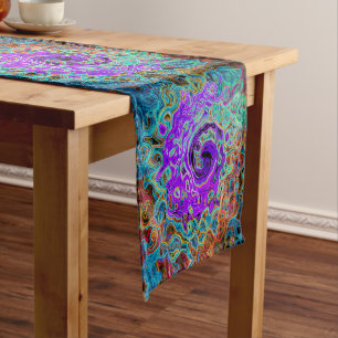 Purple Colourful Groovy Abstract Retro Liquid Swir Long Table Runner