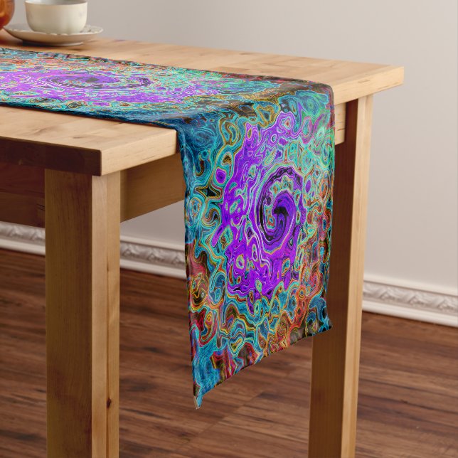 Purple Colourful Groovy Abstract Retro Liquid Swir Long Table Runner (In Situ)