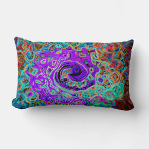 Purple Colourful Groovy Abstract Retro Liquid Swir Lumbar Cushion