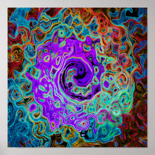 Purple Colourful Groovy Abstract Retro Liquid Swir Poster
