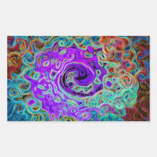 Purple Colourful Groovy Abstract Retro Liquid Swir Rectangular Sticker