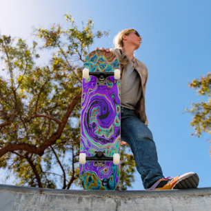 Purple Colourful Groovy Abstract Retro Liquid Swir Skateboard