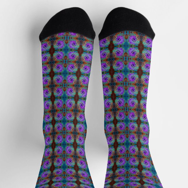Purple Colourful Groovy Abstract Retro Liquid Swir Socks (Top)