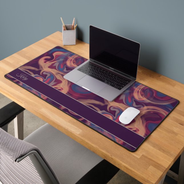 Purple & Colourful Swirling Watercolor Custom Desk Mat (Office 2)