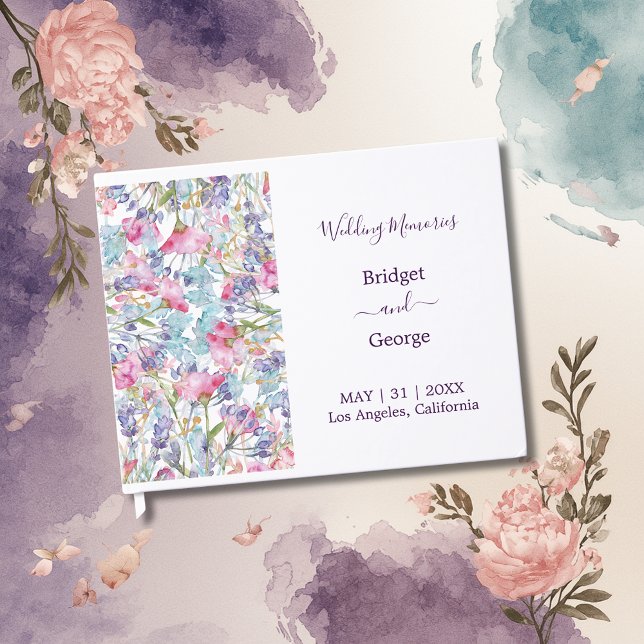 purple colourful wildflower greenery wedding guest book (Creator Uploaded)