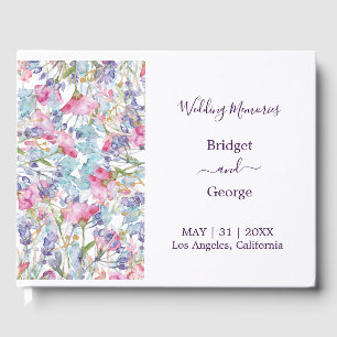purple colourful wildflower greenery wedding guest book