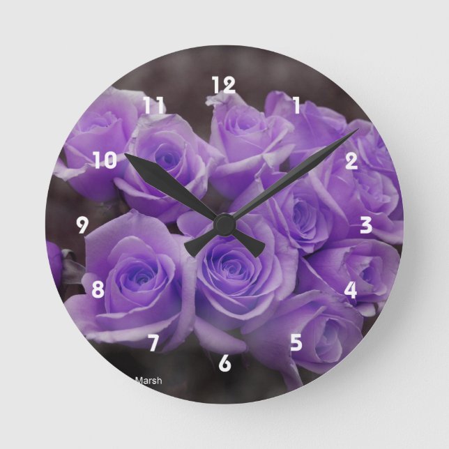 Purple colourized rose bunch round clock (Front)