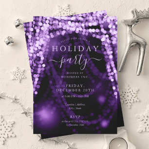 Purple Company Holiday Party String Lights Invitation