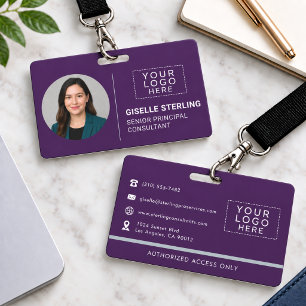 Purple Company Photo ID Logo Name Tag Custom Badge