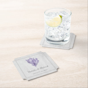 Purple Conch Shell Wedding Paper Coasters