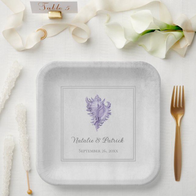 Purple Conch Shell Wedding Paper Plates (Wedding)