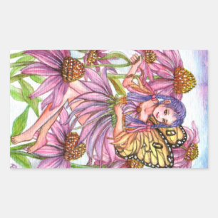 Purple Cone Flower Fairy Rectangular Sticker
