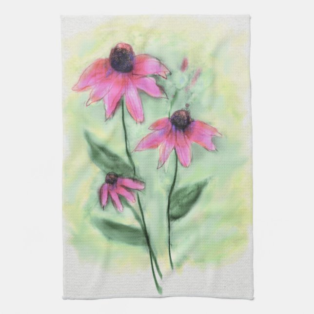 Purple Cone Flower Kitchen Towel (Vertical)
