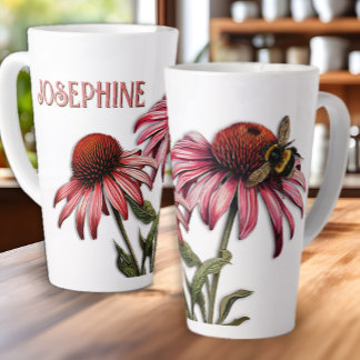 Purple Coneflower Echinacea Bumblebee Latte Mug