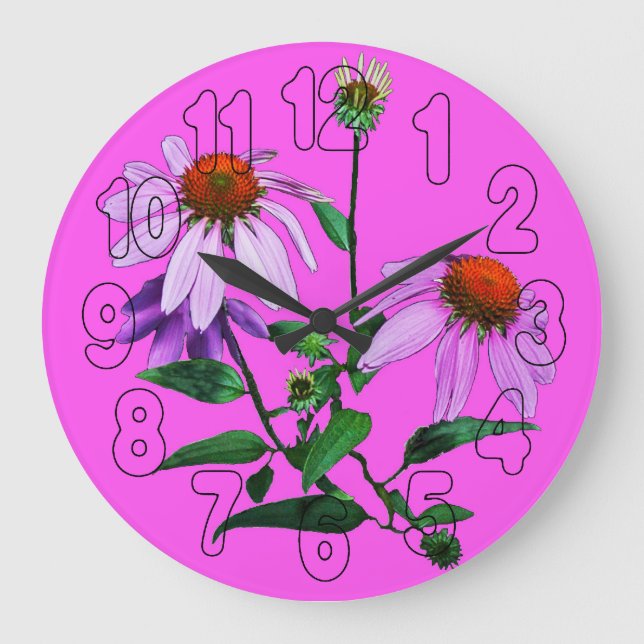 Purple Coneflower On Pink Large Clock (Front)