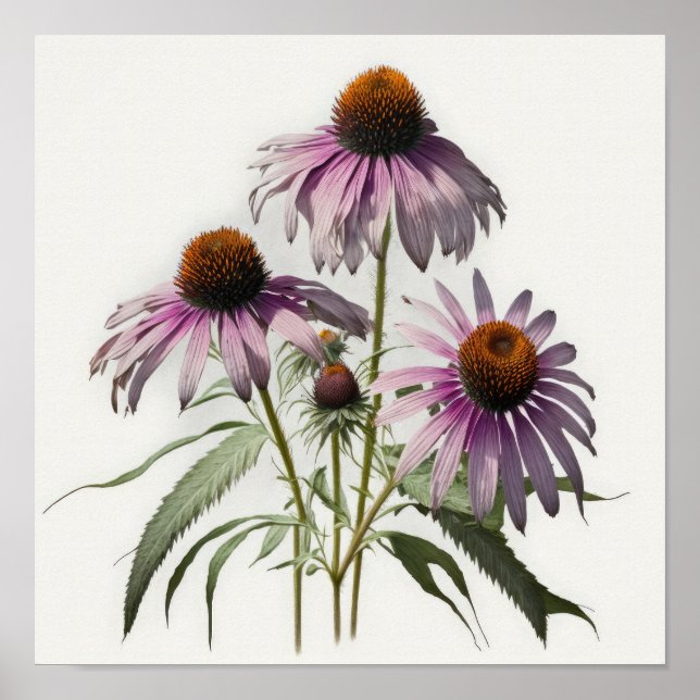 Purple Coneflowers Art Print Poster (Front)