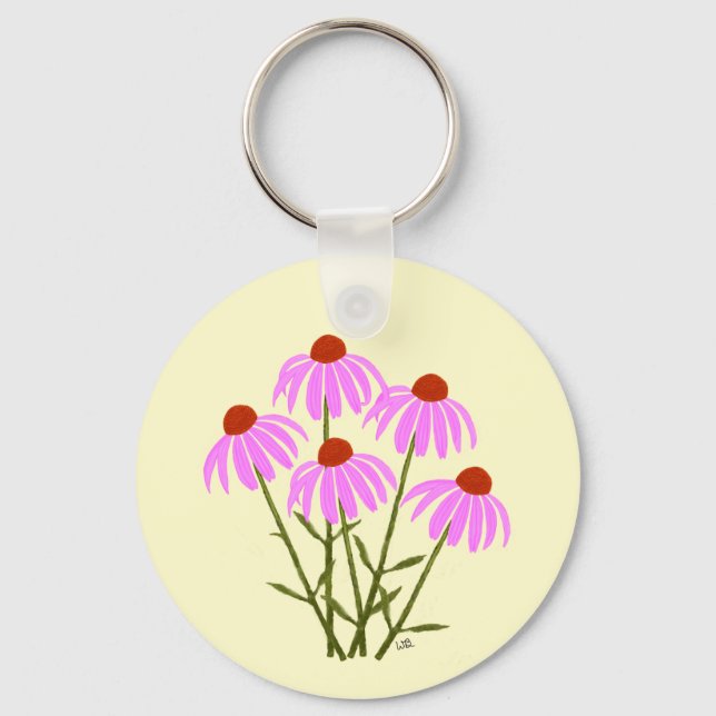 Purple Coneflowers Round Key Ring (Front)