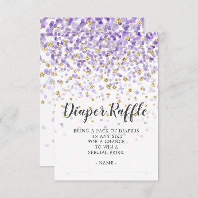 Purple Confetti Baby Shower Diaper Raffle Ticket Invitation (Front/Back)