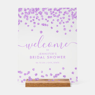 Purple Confetti Glitter Bridal Shower Welcome Acrylic Sign