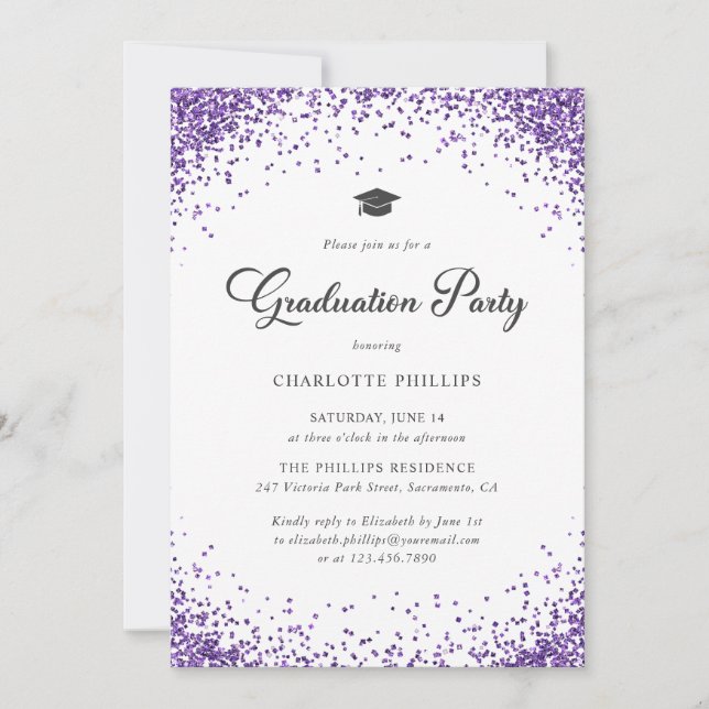 Purple Confetti Graduation Party Invitation (Front)