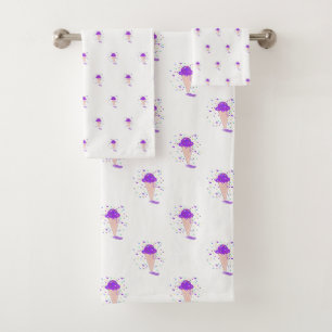 Purple Confetti Ice Cream Cone Pattern Bath Towel Set