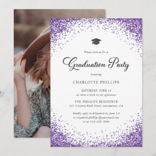 Purple Confetti Photo Graduation Party Invitation