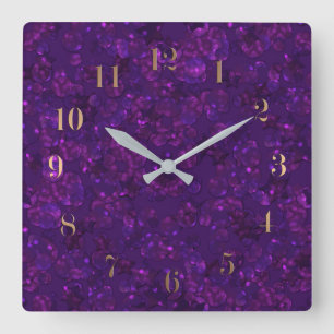 Purple confetti square wall clock