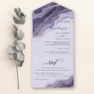 Purple Confetti Summer Wedding All In One Invitation