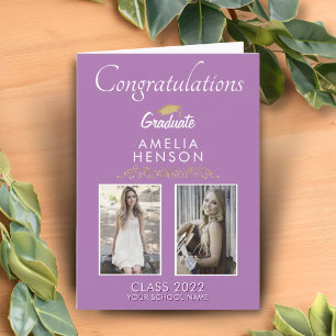 Purple Congratulations Graduate 2 Photo Graduation Card