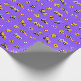 Purple Construction Birthday Wrapping Paper