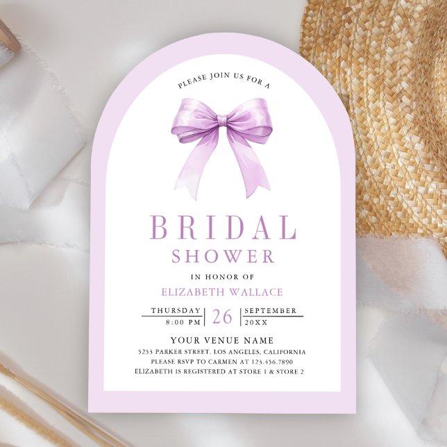Purple Coquette Bow Arch Photo Bridal Shower Invitation (Creator Uploaded)