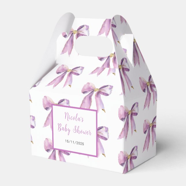 Purple Coquette Bow Baby shower Favour Box (Front Side)