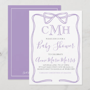 Purple Coquette Bow Baby Shower MAKE ANY COLOR Invitation