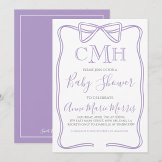 Purple Coquette Bow Baby Shower MAKE ANY COLOR Invitation