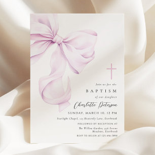 Purple Coquette Bow Baptism Invitation