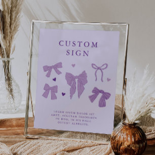 Purple Coquette Bow Birthday Party Custom Sign
