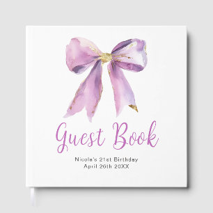 Purple Coquette Bow Birthday Party Guest Book