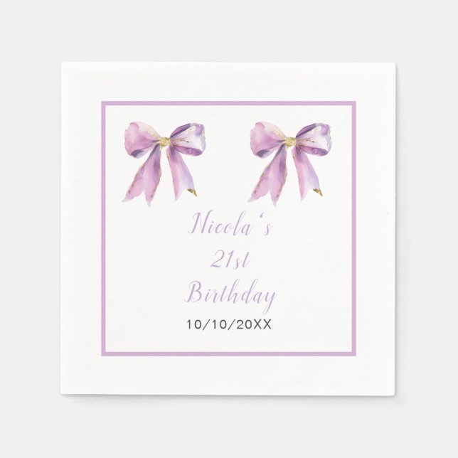 Purple Coquette Bow Birthday Party Napkin (Front)
