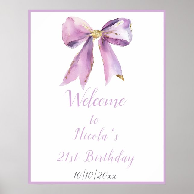 Purple Coquette Bow Birthday Party Poster (Front)