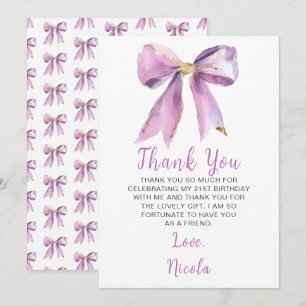 Purple Coquette Bow Birthday Party Thank You Card