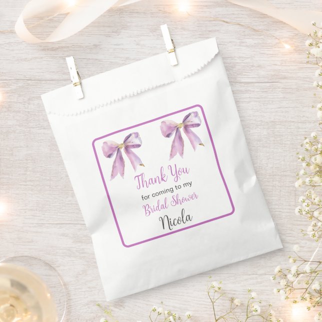 Purple Coquette Bow Bridal Shower Favour Bags (Clipped)