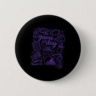 Purple Coquette Bow Cheer Game Day Doodle Touchdow 6 Cm Round Badge