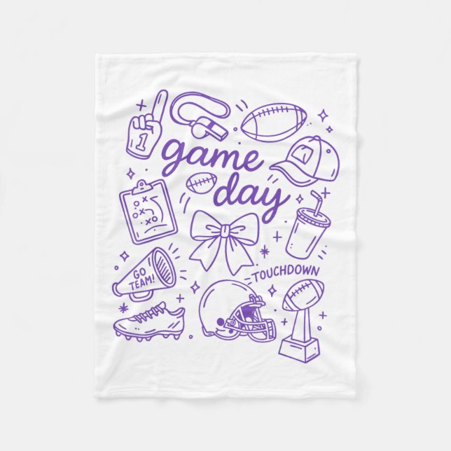 Purple Coquette Bow Cheer Game Day Doodle Touchdow Fleece Blanket (Front)