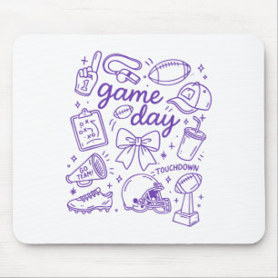 Purple Coquette Bow Cheer Game Day Doodle Touchdow Mouse Pad