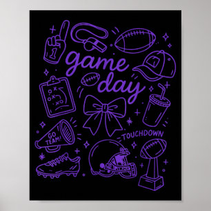 Purple Coquette Bow Cheer Game Day Doodle Touchdow Poster