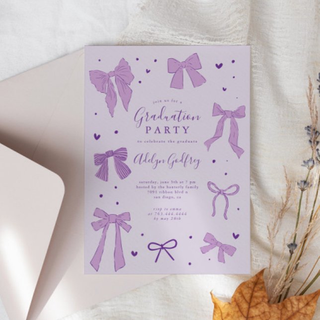 Purple Coquette Bow Graduation Party  Invitation (Creator Uploaded)