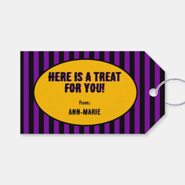 Purple Coquette bow Halloween Gift Tags (Front (Horizontal))