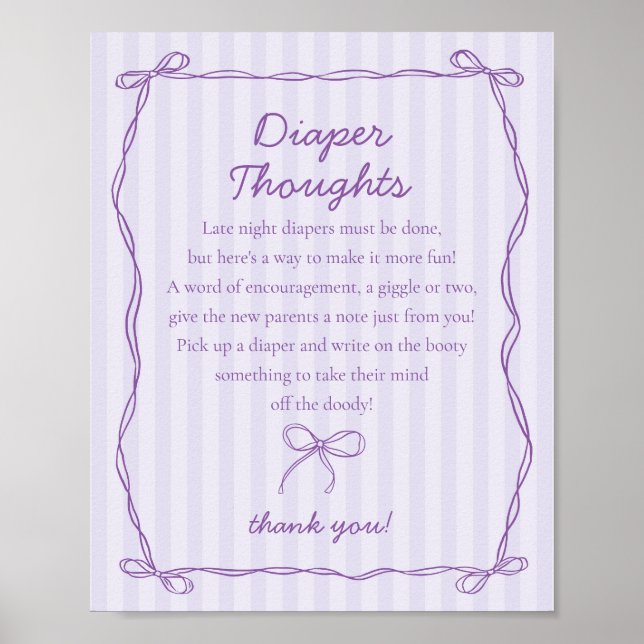 Purple Coquette Bow Lavender Diaper Thoughts Sign (Front)