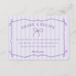 Purple Coquette Bow Pastel Bridal Share A Recipe Enclosure Card