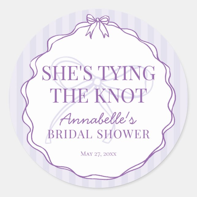 Purple Coquette Bow Pastel Bridal Shower Seal (Front)